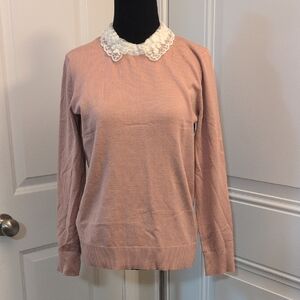 Cable & Gauge Blush Sweater with Lace Collar